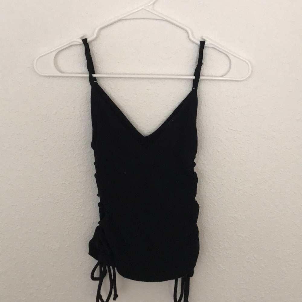 black lace up tank top